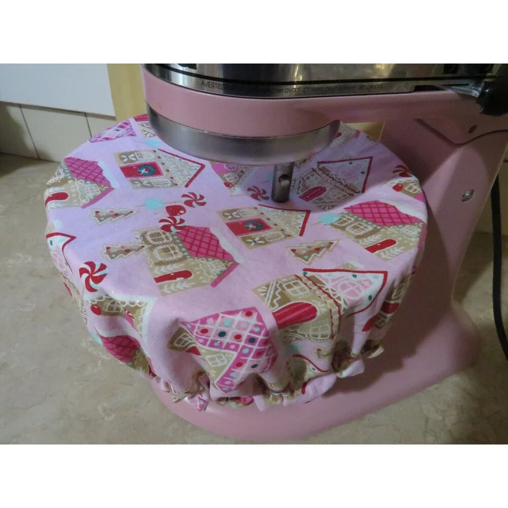 Kitchenaid Bowl Cover, Reversible Gingerbread Houses, Christmas Ornaments, Pink